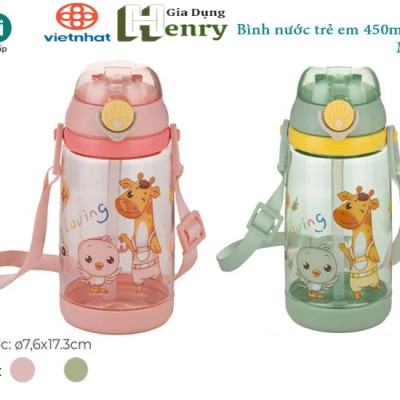 Bình đựng nước trẻ em 450ml Hokori chống tràn có ống hút cho bé đi học đi chơi hàng Cao cấp việt nhật - HÀNG VIỆT NAM