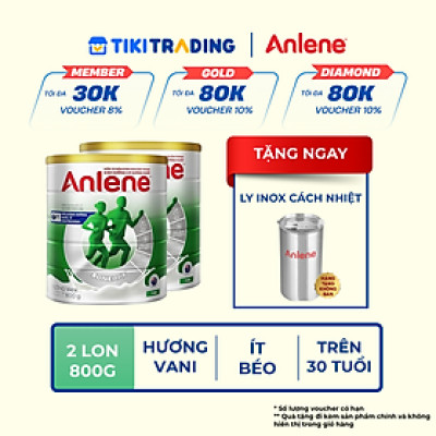 Combo 2 Sữa Bột Anlene Hương Vanilla (Hộp Thiếc 800g) tặng ly inox