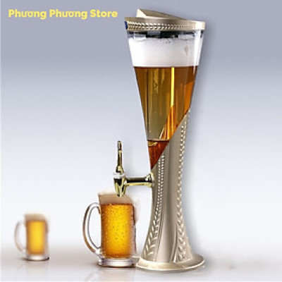 ( HÀNG CAO cẤP )Tháp Bia 3 Lít Vân Đế Lúa Mạch có Đèn Lét, Lõi Đựng Đá Làm Mát Bình Đựng Nước Mát Có Vòi ( Vàng Nhám ) Tặng 10 khăn Iau