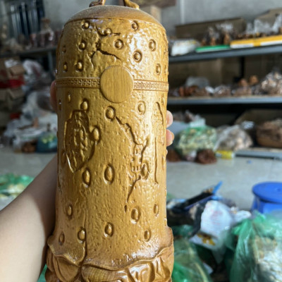 Tượng đạt ma sư tổ xông trầm ngồi thiền trong chuông bằng gỗ bách xanh thơm phức kt cao 40×12×12cm