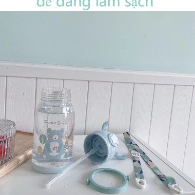 Bình Nước Thể Thao Có Ống Hút 600ml Hình Gạc Nai Hươu Dễ Thương Nhiều Màu Sắc Cho Bé - Hàng Loại 1 - Chính Hãng MINIIN