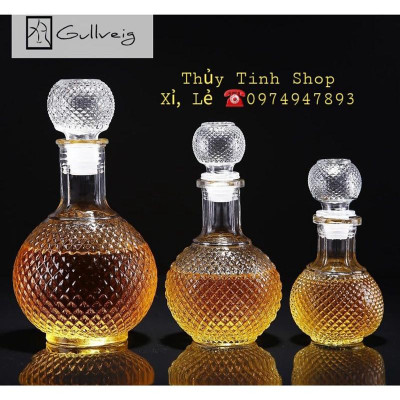  Bình Chai Thủy Tinh Đựng Rượu Bầu Tròn Giác Kim Cương 970ML Cao Cấp - Hàng Loại 1.  CHính Hãng MINIIN