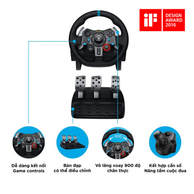 Bộ full Vô lăng đua xe Logitech G29 Driving Force và bàn đạp thép không gỉ kèm cần số, tay lái bọc da thủ công, phù hợp PS5, PS4, PC, Mac - Hàng chính hãng 
