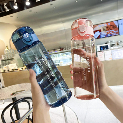 Bình Đựng Nước Nhựa Trong Thể Thao HELLO WATER Cute Dễ Thương 780ml Có Vạch Chia Và Quai Xách 