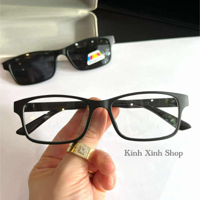 Kính Râm Cận, Gọng Kính Cận, Kính 2 Tròng Đa Năng 2in1 Mắt Vuông Nhỏ Gọng Nhựa
