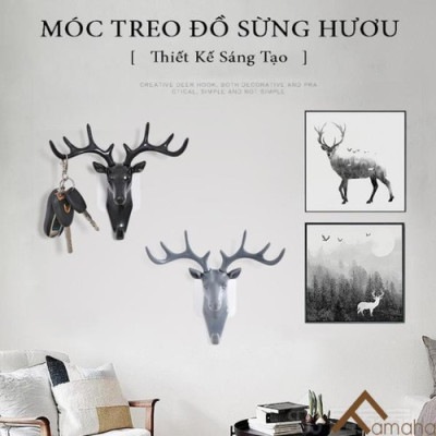Móc Vật Dụng Dán Tường Trang Trí Hình Đầu Hươu- Hàng Chính Hãng 
