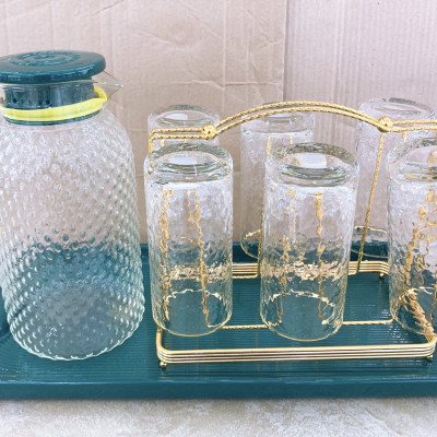 BỘ  BÌNH ĐỰNG NƯỚC KALANDI KÈM 6  LY THỦY TINH DÁNG CAO , GIÁ TREO CỐC VÀ KHAY SỨ XANH CỔ VỊT - ANTH253