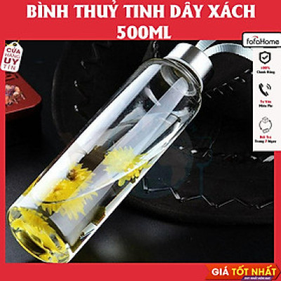 Bình Nước Thủy Tinh, Chai Detox Có Dây Xách 500ml Chai Thủy Tinh Đựng Nước 500ML - Nắp Thiếc Vặn Có Dây Treo (Bình Thủy Tinh Đựng Nước, Đựng Sữa - Chai Thủy Tinh Đựng Nước Ép)