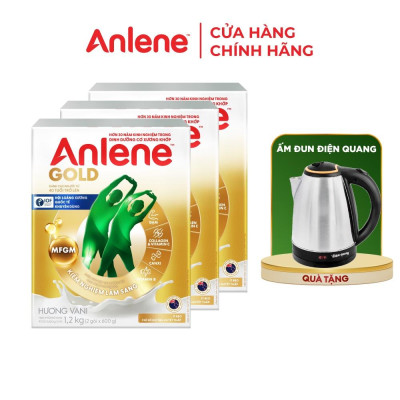 Bao bì mới - Combo 3 Sữa Bột Anlene Gold Hương Vanilla (Hộp giấy 1200g) tặng ấm đun Điện Quang