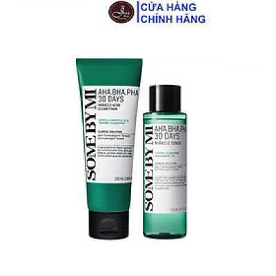 Bộ 2 Sản Phẩm Giảm Mụn Làm Sạch Da Some By Mi AHA-BHA-PHA 30 Days Miracle (Sữa rửa mặt + Toner)