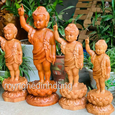 Tượng phật đản sinh bằng gỗ hương đá kt cao 30×12cm