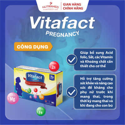 Viên uống Vitafact Pregnancy hỗ trợ bổ sung dưỡng chất và dự phòng dị tật cho thai nhi (30 viên) - Nutramed