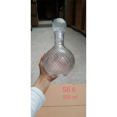  Bình Chai Thủy Tinh Đựng Rượu Bầu Tròn Giác Kim Cương 970ML Cao Cấp - Hàng Loại 1.  CHính Hãng MINIIN