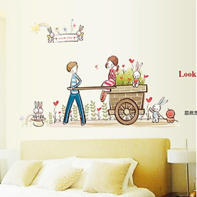 Sticker Decal dán tường Xe kéo hoa - AY7094