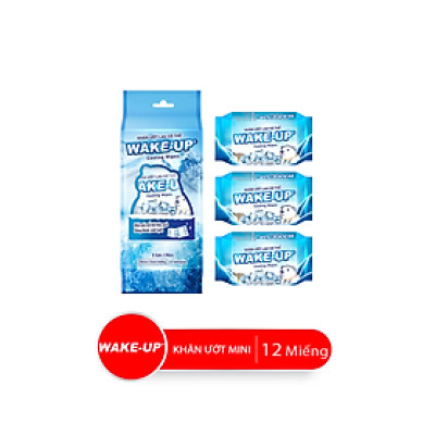 Lốc Khăn Giấy Ướt Mini Mát Lạnh WAKE-UP 12 Miếng/Gói, 3 Gói/Lốc