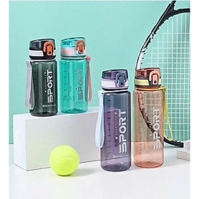 Bình Nước Nhựa Thể Thao 650ml, Dây Xách Tiện Lợi, Bình Nhựa Tập Gym, Chạy Bộ 