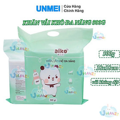 Khăn vải khô đa năng Aiko bịch lớn thêm miếng tiện lợi an toàn cho bé sơ sinh (500gr/ bịch) KKT500