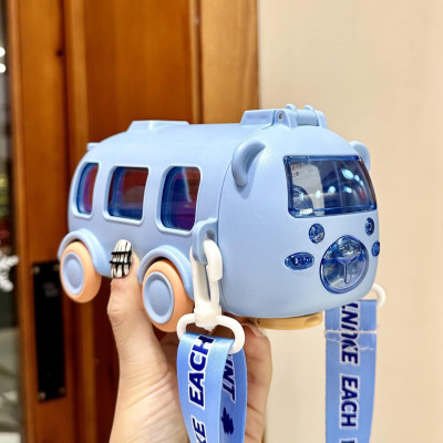 Bình Đựng Nước Cho Bé, Bình Nước Xe Buýt 500ml Có Ống Hút Và Quai Đeo, Bình Tập Uống Nước Cho Bé