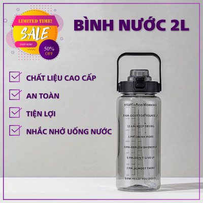 Bình Nước 2L 2000ML Cao Cấp Bình Đựng Nước Có Ống Hút (Giao Màu Ngẫu Nhiên)