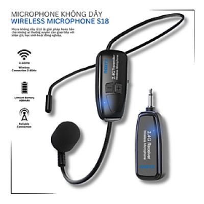 Micro Không Dây 2.4G G18 Đeo Tai, Tích Hợp Nút Điều Chỉnh Âm Lượng, Kết Nối Dài 50m, Pin Lithium 400mAh, Jack 3.5mm và 6.5mm, Hỗ Trợ Giảng Dạy, Thuyết Trình, Livestream, Chất Âm To Rõ, Dễ Dàng Sạc USB Qua Laptop, PC, Pin Dự Phòng | Hàng Nhập Khẩu
