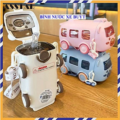 Bình Đựng Nước Cho Bé, Bình Nước Xe Buýt 500ml Có Ống Hút Và Quai Đeo, Bình Tập Uống Nước Cho Bé
