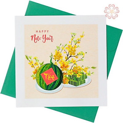 Thiệp Giấy Xoắn năm mới , dưa hấu tết size 15x15cm