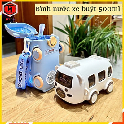 Bình Nước Cho Bé, Bình Nước Xe Buýt 500ml, Có Ống Hút Và Dây Đeo Tiện Lợi