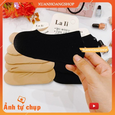  Vớ/Tất Hài Nữ Lười Ngắn Màu Đen, Da Nửa Bàn Chân Lali Hàn Quốc Đẹp Siêu Dai, Chống Xước, Chống Trơn Trượt, Hôi