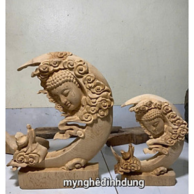 Tượng nhất tâm bái phật dưới ánh trăng bằng gỗ ngọc am thơm nức kt cao 20x15x3cm