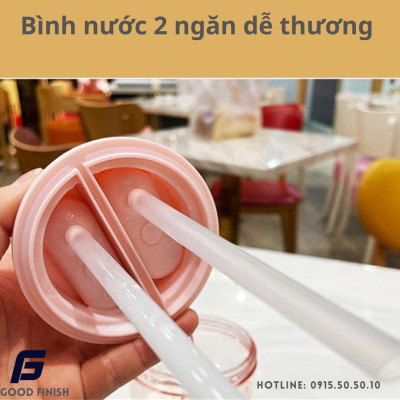 Bình nước 2 ngăn dễ thương cho bé yêu tặng kèm sticker 2d, 3d và co rửa ống hút FG Good Finish .Có dây đeo đồng màu đẹp mắt.