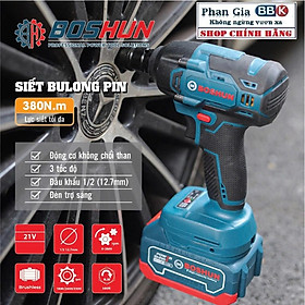 [chính hãƞg] Máy Siết Bulong Pin BOSHUN BS-IW380N, Lực siết 380Nm - Đầu 2in1 - Tặng 24 phụ kiện, Bảo hành 12 tháng