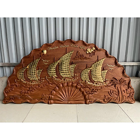 TRANH CÁNH QUẠT KHẮC THUẬN BUỒM XUÔI GIÓ BẰNG GỖ HƯƠNG KT 160×80×5CM  KT 