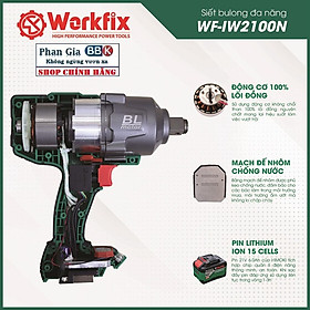 Máy Bắn Bulong WORKFIX WF-IW2100N Auto Stop Không Chổi Than, Lực Siết 2100N.M Mở Vặn Ốc Xe Tải, Ô Tô