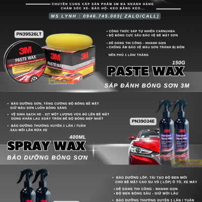 SÁP ĐÁNH BÓNG SƠN 3M PASTE WAX PN39526LT ( Dòng cao cấp)- 400ML NHẬP KHẨU THÁI LAN