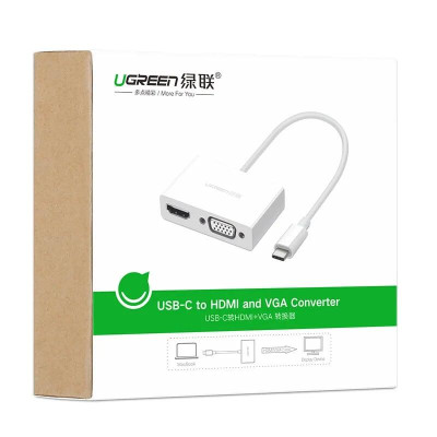 Ugreen UG30843MM123TK 15CM màu Trắng Bộ chuyển đổi TYPE C sang HDMI + VGA vỏ bọc nhựa ABS - HÀNG CHÍNH HÃNG