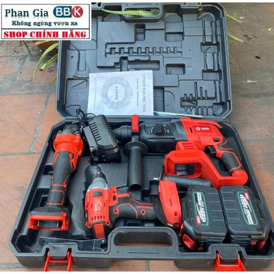 Bộ Combo Máy Khoan Đục Bê Tông, Máy Mài Và Bulong Dùng Pin KEN199V, 2 Pin 15Cell, Máy Khoan Đục Bê Tông Siêu Khỏe