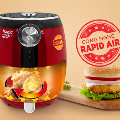 Nồi Chiên Không Dầu Magic A-802 (4.6 Lít) Đỏ- Hàng Chính Hãng