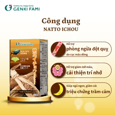 Combo 2 Hộp Viên Uống Bổ Não, Ngừa Đột Quỵ Tai Biến, Giúp Ngủ Ngon Nattokinase 3000FU Natto Ichou Genki Fami Nhật Bản