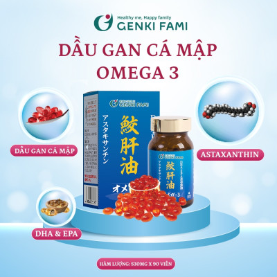 Combo Viên Uống Dầu Gan Cá Mập Omega 3, Bổ Mắt, Bổ Não, Tốt Cho Tim Mạch, Genki Fami Nhật Bản Hộp 90 Viên