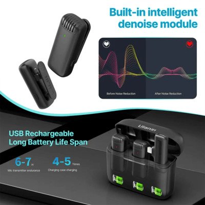 ROGTZ - Mic thu âm Cài áo Không dây Ulanzi J12 | Nhỏ gọn | Siêu nhẹ | Đa hướng | Giảm nhiễu | Khoảng cách 20m | Pin 6-7 giờ | Tương thích Ios, Android, DSLR, máy quay phim | Hộp sạc 4-5 lần sạc | Micro chất lượng cao | Hàng Chính Hãng