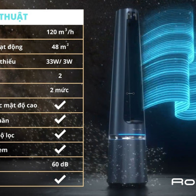 Quạt Không Cánh Kiêm Lọc Không Khí Rowenta Eclipse QU5030F0 Lọc Sạch 99,95% Bụi Mịn Cảm Biến Nhiệt Độ Auto Ồn Cực Thấp Công Suất 33 W - Hàng Nhập Đức