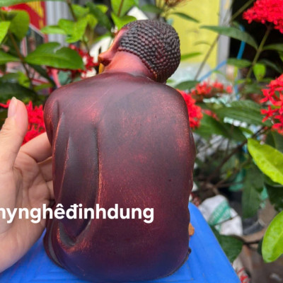 Tượng phật an nhiên bằng gỗ hương đá sơn pu giả cổ cao 20x12cm