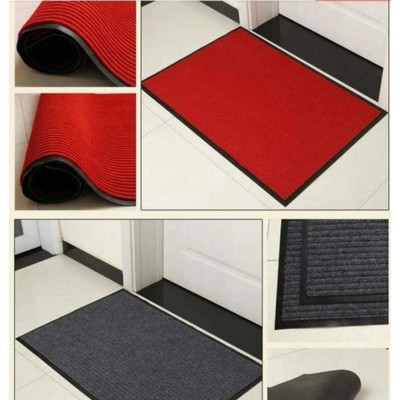 ( Hàng Cao Cấp ) Thảm chùi chân đế chống trượt dạng sọc Stripmate Màu Xám đen / Xám đỏ - Nhiều Size ( Tặng Chổi Phất Bụi )