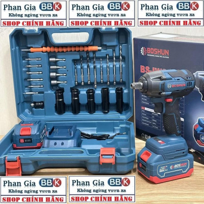 [chính hãƞg] Máy Siết Bulong Pin BOSHUN BS-IW380N, Lực siết 380Nm - Đầu 2in1 - Tặng 24 phụ kiện, Bảo hành 12 tháng