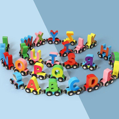 Đoàn tàu kéo số và chữ nam châm, Đồ chơi gỗ giáo dục phát triển trí tuệ cho bé