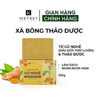 Cục Xà Bông Thảo Dược Củ Nghệ VIETKET 100g - Làm Sạch, Giảm Mụn Lưng, Sáng Da, Duy Trì Độ Ẩm, Hương Thơm Thảo Dược