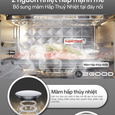 Nồi Chiên Hơi Nước 2GOOD S100 Lòng Nồi Inox Gồm 10 Chương Trình Nấu Dung Tích 20 Lít Công Suất 1800 W - Hàng Chính Hãng