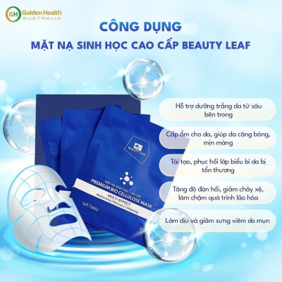 Mặt Nạ Sinh Học Cao Cấp Premium Bio Cellulose Mask Beauty Leaf (set 3 miếng/hộp) Hỗ Trợ Làm Giảm Thâm Nám, Tàn Nhang, Vết Chân Chim, Nếp Nhăn, Giúp Da Căng Bóng, Mịn Màng