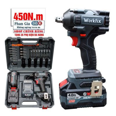Máy Siết Bulong Pin 10 Cell Workfix 21V Lực Siết 450Nm - Motor 100% Ruột Đồng - Động Cơ Không Chổi Than - Bảo Hành 12T