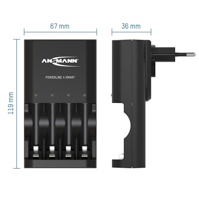 Combo Bộ sạc ANSMANN POWERLINE 4 Smart kèm 4 pin AA-2500 - Hàng Nhập Khẩu